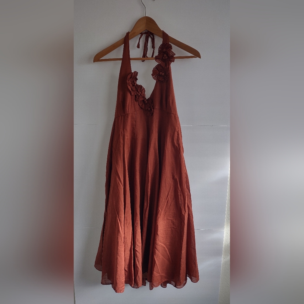 Rebecca Taylor Halter Top Cotton Silk Midi Dress Sz 12